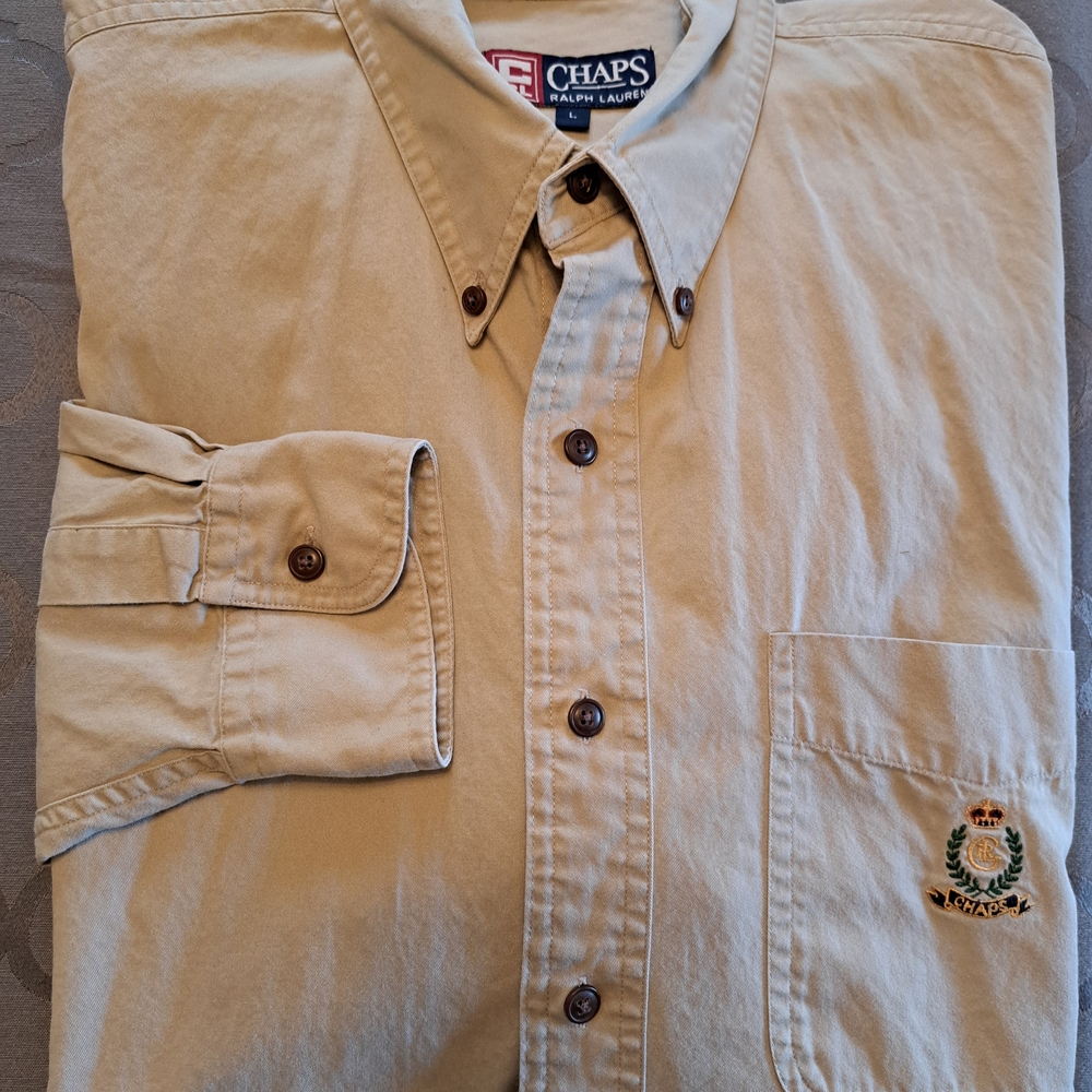 Chaps By Ralph Lauren Vintage '90s Large Men's Beige Button Down Shirt